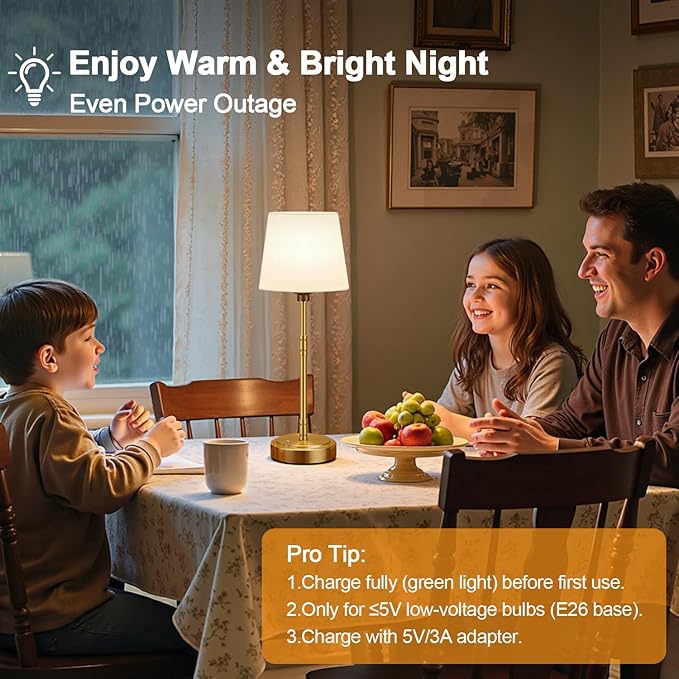 Cordless Table Lamps Set of 2 – Battery Operated Lamp with 7500mAh Rechargeable Battery, Stepless Dimmable Vintage Brushed Gold Desk Wireless Lamps for Dining Room, Nightstand & Patio (Bulbs Included)