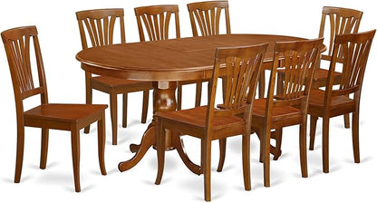 East West Furniture PLAV9-SBR-W 9 Piece Dining Room Furniture Set Includes an Oval Kitchen Table with Butterfly Leaf and 8 Dining Chairs, 42x78 Inch, Saddle Brown