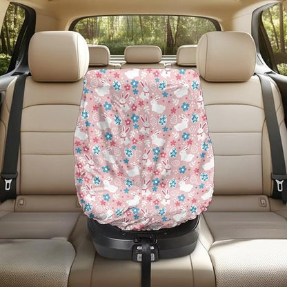Easter Car Decorations Car Seat Cover Baby Girl Cute Bunny Car Seat Sun Shade Cover Keeps Baby's Carseat at Cooler Temperature, Blocks Out Heat & Sun UV Covers, Pink