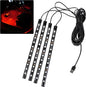 Car LED Strip Light, 12V 48 LED Interior Atmosphere Lights Under Dash Ambient Night Light, Universal Auto Interior Decorative Lamp with USB Port, Truck SUV Car Accessories (Red, USB)