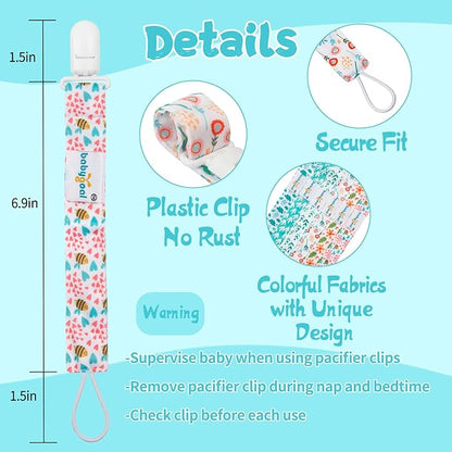 babygoal Floral Pacifier Clips, 6 Pack Binky Paci Holder Clips Leashes Fits for Most Baby Pacifiers and Binkies