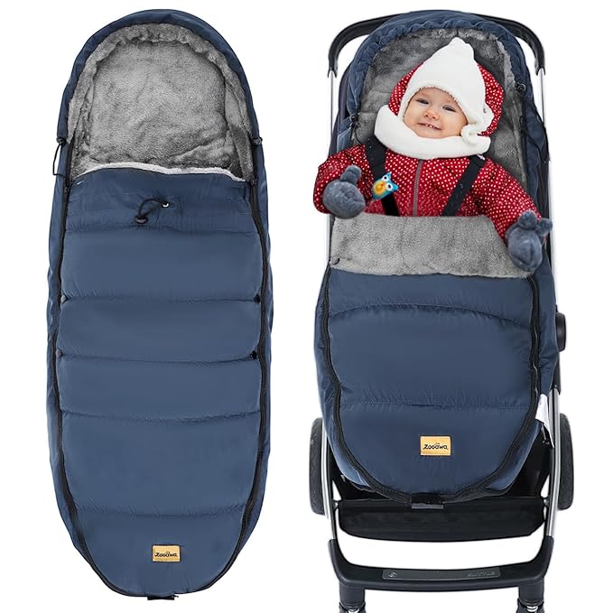 Zooawa Stroller Bunting Bag Universal, Waterproof Baby Stroller Footmuff, Stroller Sleeping Bag for Cold Weather, Extra Thick, Fits 6-36 Months Baby, Dark Blue