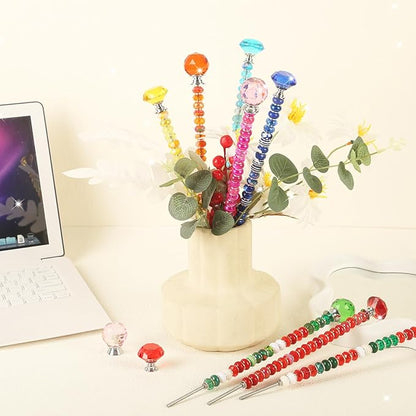 300 Pcs Garden Stakes Diy Fairy Wand Garden Stakes Kit, Colorful Large Hole Bead Crystal Diamond Stopper Top 12 Stainless Steel Threaded Rod Beaded Fairy Wands Supplies For Outdoor Beadable Decorative