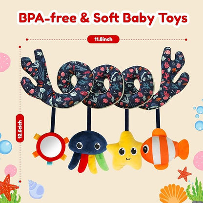 Spiral Car Seat & Stroller Activity Toy,Car Seat Toys for Babies 0-6 Months Boy,Baby Spiral Hanging Plush Activity Toys Thank You Gifts for Newborn 0 3 6 9 12 Months Baby Boys Girls