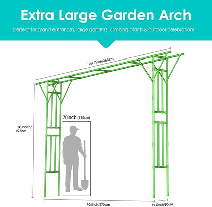 Flat Top Garden Arch Trellis 11FT x 9FT, Extra Large Garden Trellis for Climbing Plants Outdoor, 141.7in x 108in PE-Coated Metal Arbor Archway Trellis for Roses,Wisteria,Wedding,Patio Decoration Green