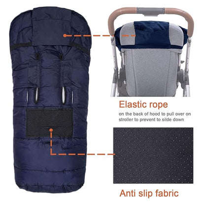 Stroller Footmuff, Winter Warm Waterproof Stroller Bunting Bag Fit All Stroller, with Non Skid Adjustable Fixing Cords and Adjust Hood, Stroller Cover for Winter/Stroller Accessory