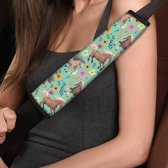 FOR U DESIGNS 2 Pcs Seat Belt Cover for Kids Adults Car Seat Strap Cover Horse & Floral Print Universal Shoulder Strap Protector Fit for SUV Sedan Truck