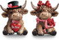 Karenhi 2 Pcs Valentine's Day Highland Cow Figurines Love Heart Rose Highland Cow Gnomes Scottish Resin Statue Calf Lovers Romantic Gifts for Valentines Home Kitchen Office Tiered Tray Table Decor