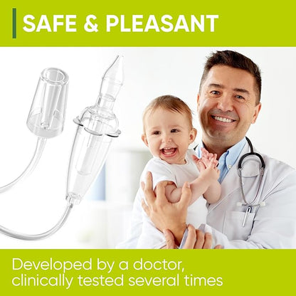 Airmed's Vac Nasal Aspirator Baby. CLINICALLY Tested, Safe and Gentle. Baby Nose Sucker with 2 Suction Heads and Cleaning Brush. Safe and Gentle Baby Nasal Aspirator with Strength of a Vacuum Cleaner