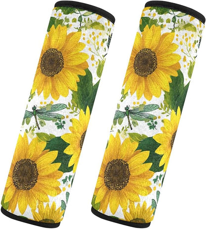 2 Pack Seatbelt Covers Seat Belt Cover Pad for Adults Boys Girls Car Seat Strap Covers Pads Cushion Universal Shoulder Strap Pad Protector for Backpack Camera Bag 6.5 Inch Cute Yellow Sunflowers and D