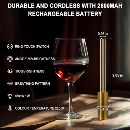 Portable Cordless Lamp, 3-Way Touch USB Rechargeable Battery Operated Table Lamp, Minimalist Small Lamp for Bedside and Kitchen, Ambient Light for Dining and Bar, Gold