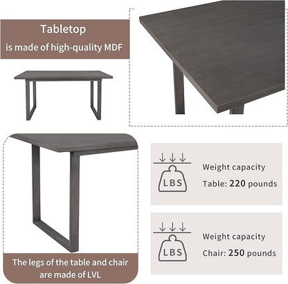 6 Pieces Dining Table Set with 60" Rectangle Kitchen Desk,Wooden Living Room Furniture W/ 4 Ladder Back Upholstered Chairs and 1 Bench,for Restaurant,Home Bistro,Gray
