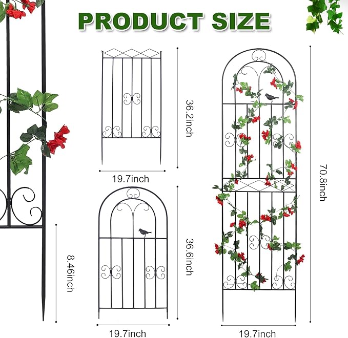 2 Pack 70.8" H x 19.7" W Metal Garden Trellis with Black Coating, Wire Lattice Grid Panel for Climbing Plants Outdoor Roses Vine Cucumbers Vegetables Flower Support