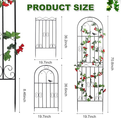 2 Pack 70.8" H x 19.7" W Metal Garden Trellis with Black Coating, Wire Lattice Grid Panel for Climbing Plants Outdoor Roses Vine Cucumbers Vegetables Flower Support
