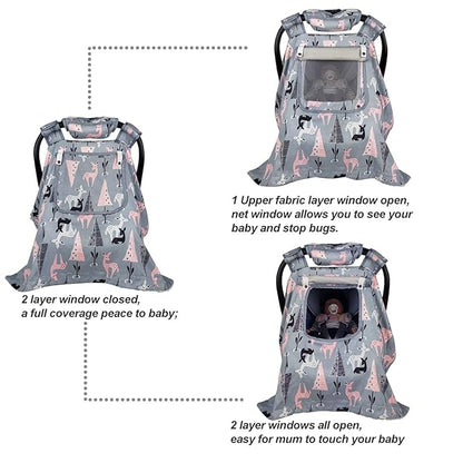 ICOPUCA Car Seat Covers for Babies Unisex Newborn, Carseat Cover Girls/boy with Handle Cushion, Suit Spring Autumn Winter, Deer, Cotton & White Minky;