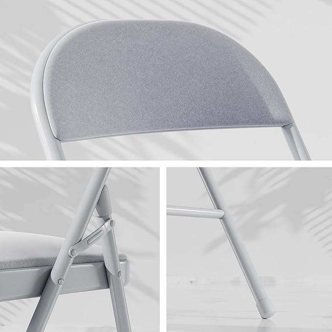 VECELO Portable Folding Card Table Square and Chair Set (5pc) with Collapsible Legs & Vinyl Upholstery, Metal, Grey