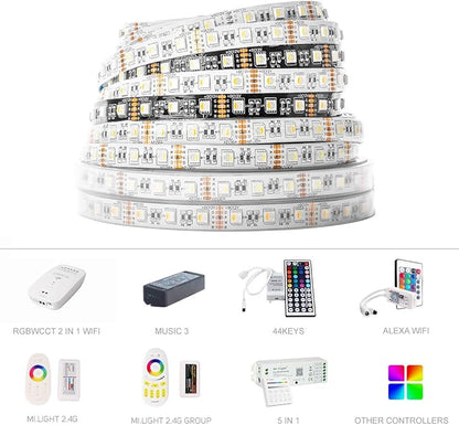 BTF-LIGHTING RGBW LED Strip Lights,UL Listed,5050 4 Colors in 1 RGB + 6000K-7000K Cool White,12V DC,16.4ft/5m 60LEDs/m 12mm White PCB, IP30 for Home Decoration(No Adapter or Controller)