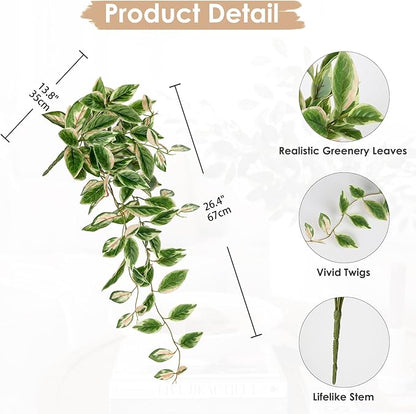 DILATATA Fake Hanging Plants Artificial Hanging Plants 26" Faux Peperomia Hanging Leaves Plants for Wall Shelf Home Indoor Outdoor Decor - 2 Pack