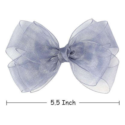 5.5-Inch Organza Double Hair Bows Alligator Clips Hair Accessories for Girls Toddler Kids Children Teens - Gray