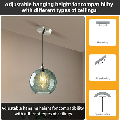 Modern 3-Pack Glass Globe Pendant Lights, Gray Green Modern Pendant Lighting for Kitchen Island, Glass Hanging Lamps for Dining Room Living Room Bedroom, Large 9.85 Inch Fixture (Bulbs Not Included)