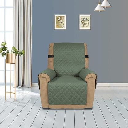 PureFit Reversible Sofa Cover Water Resistant Recliner Couch Cover, Machine Washable Furniture Cover with Adjustable Strap for Dogs, Pets (Recliner, Grayish Green/Ivory)