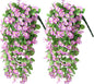 Artificial Fake Hanging Flowers Plants for Outdoor Spring Decoration, 2PCS Faux Silk Violet UV Resistant Look Real Trailing Vines for Outside Home Planter Porch Patio(Violet)