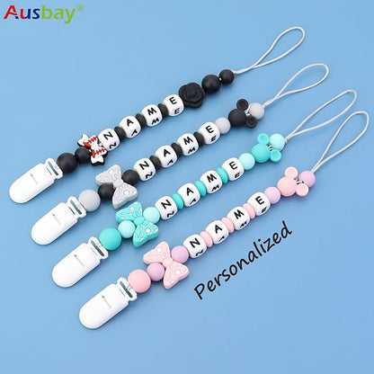 Personalized Pacifier Clip with Name - Customized Handmade Pacifier Holder for Babies, Fits All Pacifiers (Green)