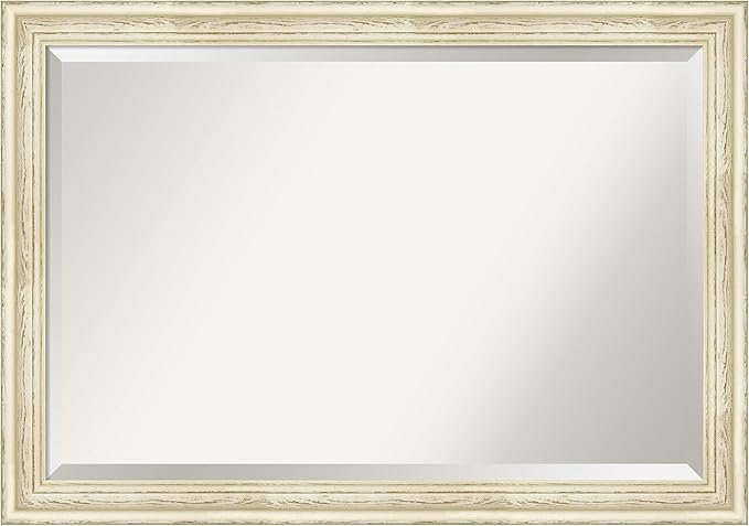 Amanti Art White Bathroom Mirror for Over Sink, 29x41 Country White Wash Rectangle Vanity Mirror, Large Rustic Farmhouse Wood Frame, Hangs Horizonally and Vertically, Bathroom Wall Decor, Beveled Edge