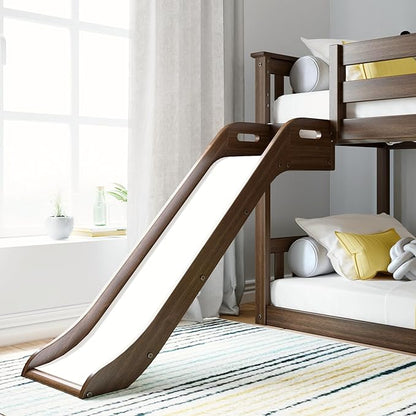 Max & Lily Twin Over Twin Low Bunk with Slide and Ladder, Wooden Bunk beds with 14” Safety Guardrail for Kids, Toddlers, Boys, Girls, Teens, Bedroom Furniture, Walnut