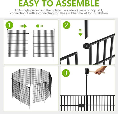 5 Panels No Dig Garden Fence with Gate, 40 in(H) X 12.1 ft(L) Metal Fence Panels, Thickened Rustproof Garden Fencing, Animal Barrier for for Dogs, Rabbits, Landscape, Patio
