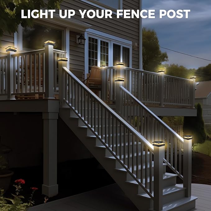 Peasur 4x4 Solar Post Cap Lights Outdoor with 3 Lighting Modes, 2 Packs LED Post Light Solar Powered Waterproof, Fence Deck Lights for 4×4/3.5×3.5 Wood/Vinyl Posts