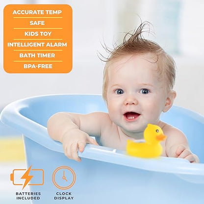 Todays Kids Duck Baby Bath Thermometer & Clock - Fahrenheit & Celsius Baby Essentials - Room & Water Thermometer - Soft Material