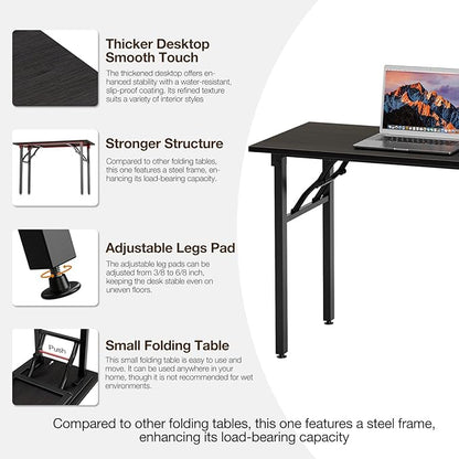 TEMI Small Computer Desk Folding Table - 43.3" Foldable Office Desk, No Assembly, Perfect for Small Spaces in Bedroom, or Apartment, Portable Mini Desk or Study Table Compact Design, Charcoal Wenge