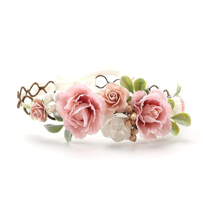 Flower Girl Flower Crown Pink Baby Girls Floral Headpieces Kids Headband Children Hair Wreath Photo Prop (Blush pink-Child Size)