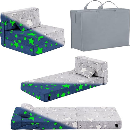Folding Sofa Bed Floor Mattress for Kids with Pillow, Toddler Folding Floor Nap Mat for Sleeping, Child Fold Up Sofa Futon Folding Floor Lounger Chair Bed with Storage Bag