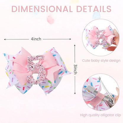 Birthday Hair Bow Hair Clips for Girls 1 2 3 4 5 6 Years, Baby Girl Accessories Bow Birthday Decorations, Pink Baby Girls Ice Cream Hair Bows Clips for 5th