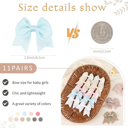 22 Pack Mini Hair Bow Clips for Baby Girls Grosgrain Ribbon Bows Tiny Hair Clips Fine Hair for Girls Infants Toddlers