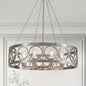 XINGQI 32.3" Large Brushed Nickel Drum Chandelier Modern 8-Light Rustic Farmhouse Round Pendant Lighting Fixture for Dining Room Living Room Office Kitchen Island