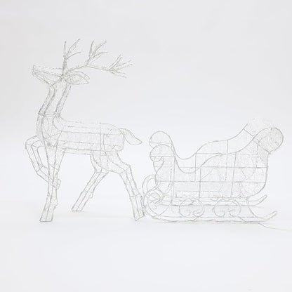 LuxenHome Lighted Reindeer Christmas Outdoor Yard Decorations, Prelit Reindeer and Sleigh Indoor & Outdoor Christmas Decor with 250 LED Lights, Xmas Decorations for Front Porch, Lawn, Garden Display