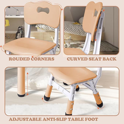 Kids Table and 2 Chairs Set, Height Adjustable Toddler Study Table and Chair Set, Kid Size for Ages 3-8 Children, Graffiti Desktop, Easy to Wipe/Arts & Crafts, Homes/Classrooms/Daycare (Beige)