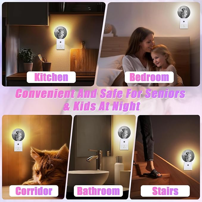 Highland Cow Night Light LED Lamp Round Plug into Wall Nightlight with Dusk to Dawn Sensor Home Hallway Stairway Bathroom Decor