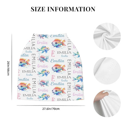 Personalized Baby Car Seat Cover with Name Stroller Canopy Custom Rainbow Fish Carseat Cover Newborn Baby Boy Girl Nursing Cover for Moms First Birthday Gift