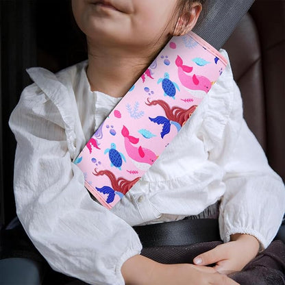 YR Seat Belt Cover for Kids, Soft Comfort Seat Belt Cushion for Children, Cute Cartoon Pattern Car Seat Belt Pads Cover for Girls and Boys, 1 Pack (Cute Mermaid)