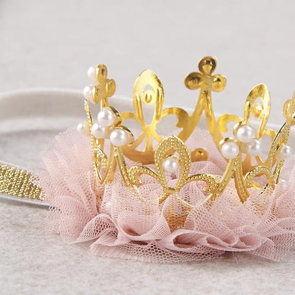 Nishine Princess Toddler Girls Crown Tiaras Baby Elastic Birthday Party Crown Headband Photo Props Gift (Pear&Gold)