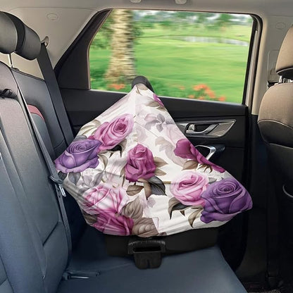 LedBack Purpe Floral Car Seat Cover for Babies, Retro Flower Nursing Cover Breastfeeding Cover,Soft Breathable Infant Carseat Canopy