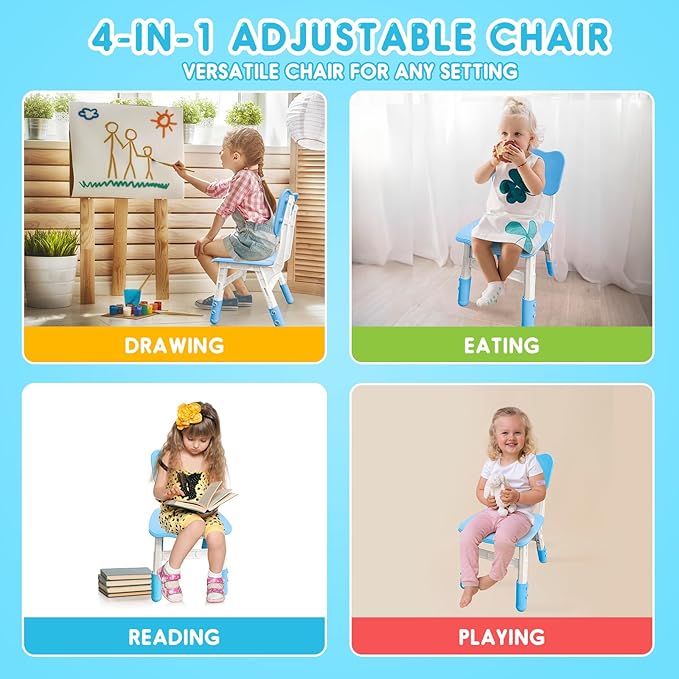 Kids Adjustable Chair with 3 Height Levels Toddler for Desk and Play Indoor Outdoor Activities