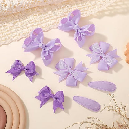choicbaby 8pcs Baby Girl Hair Bow Clips Set, Purple Toddler Hair Clips Boutique Grosgrain Ribbon Bow Hair Barrettes Accessories for Infant Toddler Kids