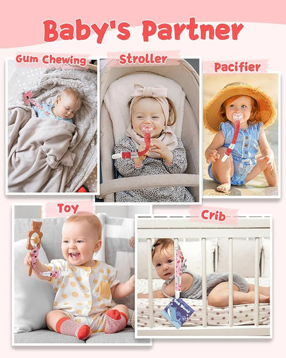 babygoal Baby Heart Pacifier Clips, 8 Pack Binky Paci Holder Clips Fits for Most Pacifier, Binkies and Valentine's Day Gift 8PB31-B