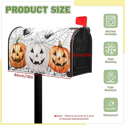 Halloween Pumpkin Mailbox Covers Bat Spider Web Mail Box Cover Magnetic Standard Size 21x18 inch Fall Autumn Post Letter Box Cover Outdoor Decor for Garden Eucalyptus Leaf
