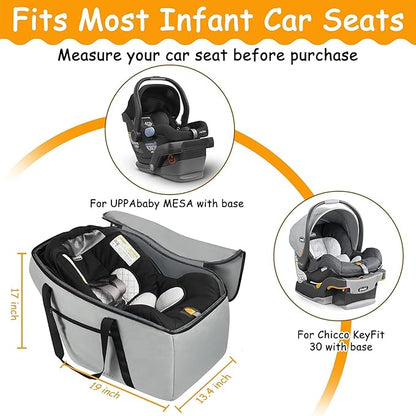 Car Seat Travel Bag Fits Chicco Keyfit 30, Uppababy Mesa, Nuna Pipa Lite, Padded Infant Gate Check Bag for Air Travel, Durable Carrier Bag with Side Pocket and Protective Feet, Extra Storage Bag